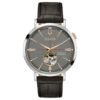 Reloj Bulova 98A187 con esfera negra y mecanismo visible.