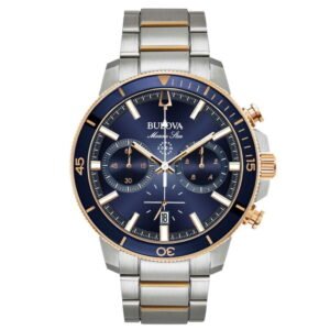 Reloj Bulova 98B301 cronógrafo con esfera azul y bisel bicolor.