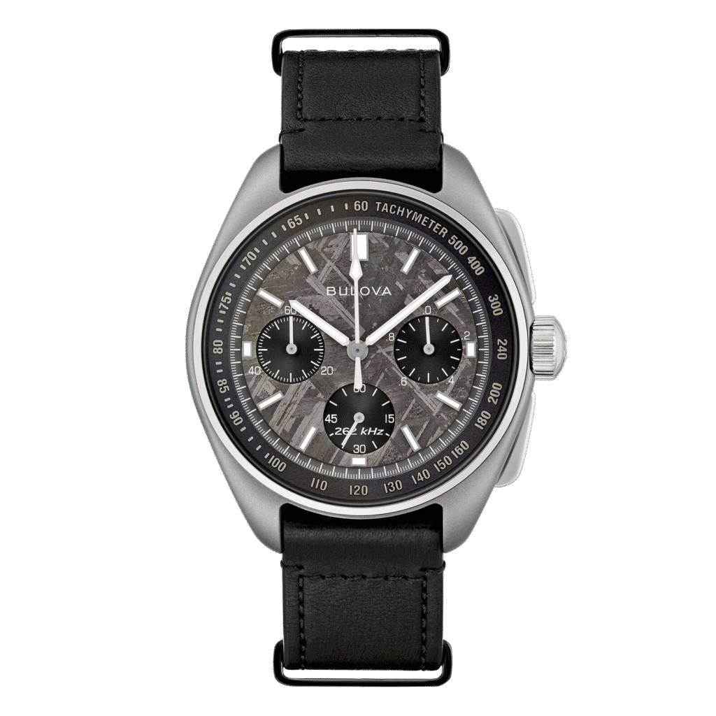 Esfera de meteorito del Bulova 96A312 con textura natural.