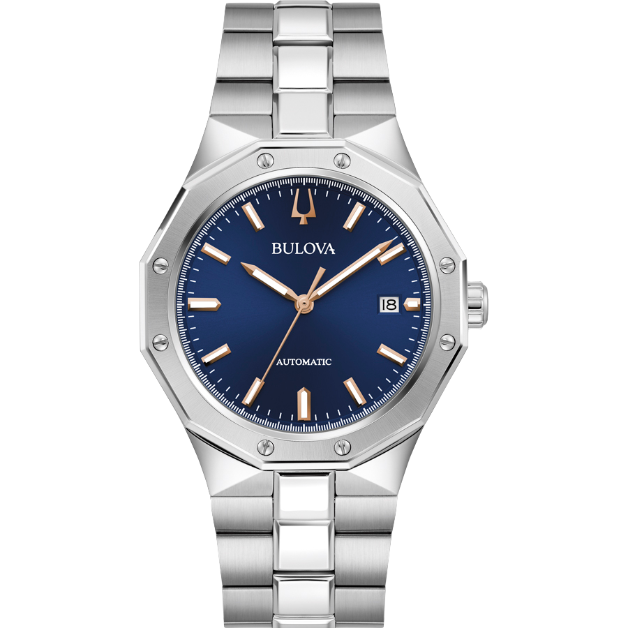 Reloj Bulova 96B463 con esfera azul y acabados bronce.