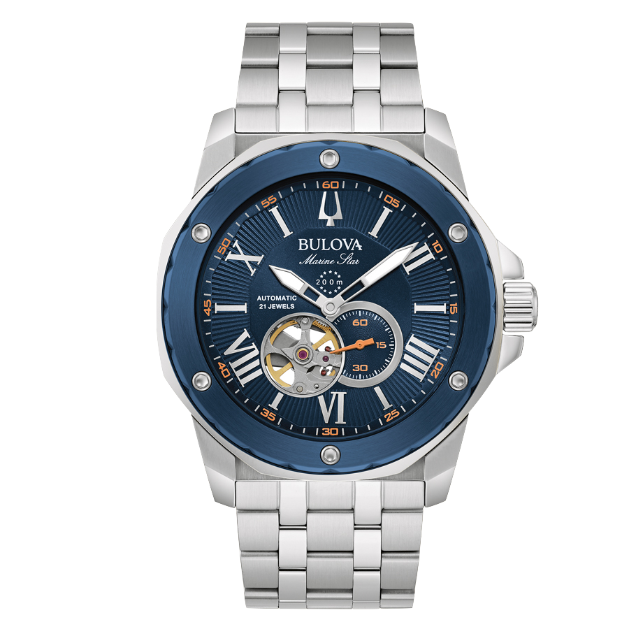 Bulova Marine Star 98A302 automático esfera azul.