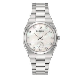 Esfera nacarada con diamantes en el reloj Bulova 96P242