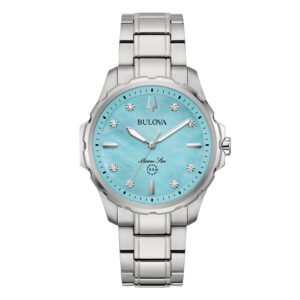 Detalle de la esfera azul celeste nacarada del Bulova 96P248.