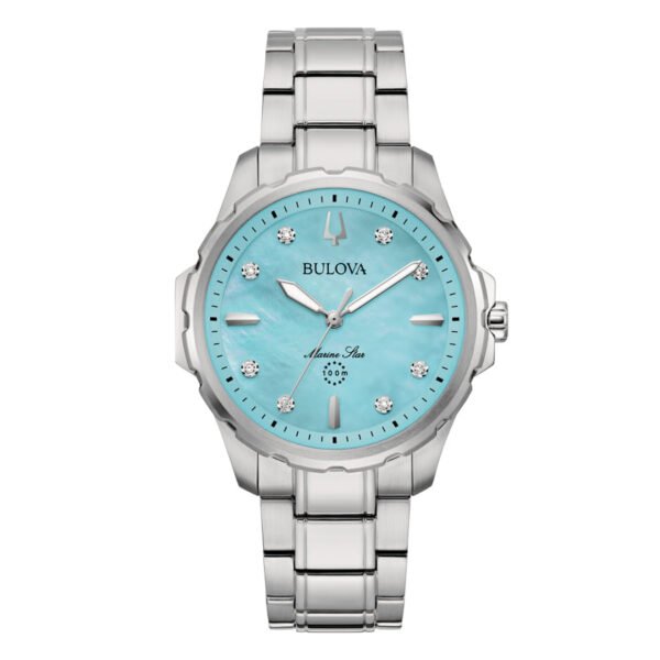 Esfera azul celeste nacarada – Ref. 96P248 Detalle de la esfera azul celeste nacarada del Bulova 96P248.