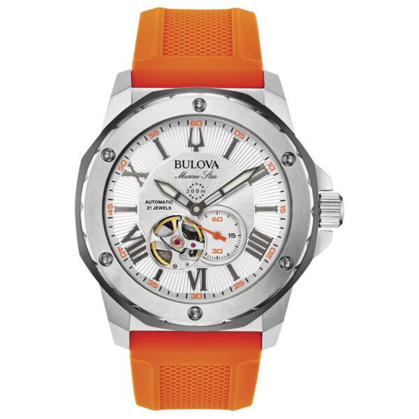 Esfera abierta reloj Bulova 98A226 con detalles naranjas