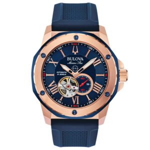Reloj Bulova 98A227 automático Marine Star con caja dorado rosa y esfera azul