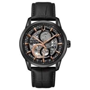 Reloj Bulova 98A283 automático negro con detalles en oro rosa