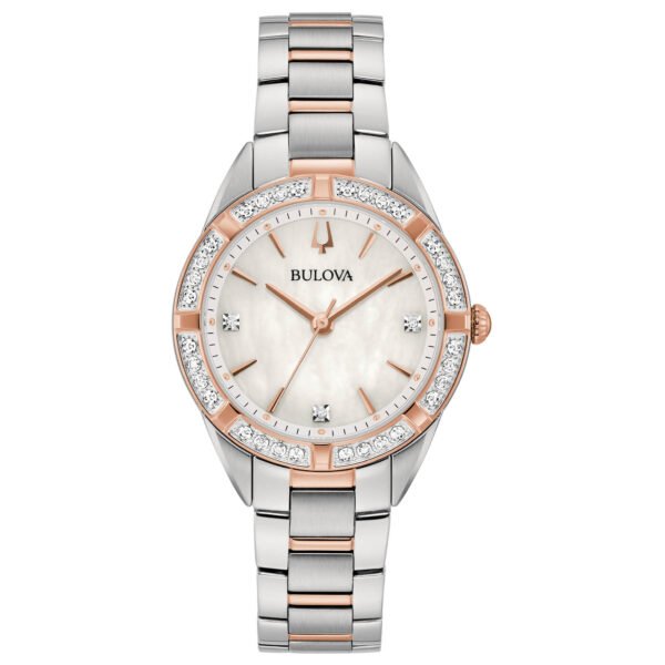 Esfera nacarada con diamantes Bulova 98R281 Esfera blanca nacarada del Bulova 98R281 con cuatro diamantes reales