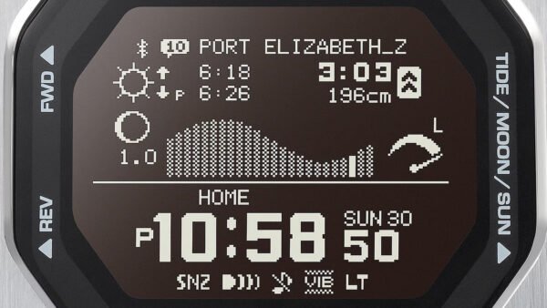 Detalle de la pantalla MIP Pantalla Casio G-Shock GBX-100S-1ER con gráficos de mareas