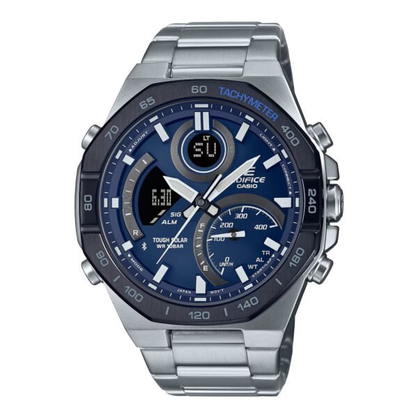 Vista frontal del reloj Casio Edifice ECB-950DB-2AEF frontal con esfera azul