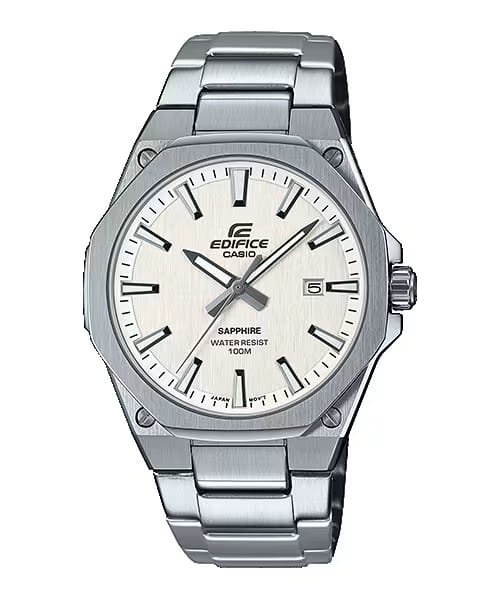 Vista frontal del reloj Casio Edifice EFR-S108D-7AVUEF vista frontal esfera blanca