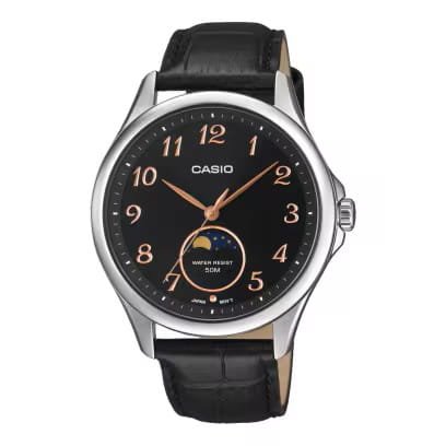Esfera negra con detalles dorados – MTP-M110L-1AVER Esfera negra del Casio MTP-M110L-1AVER con detalles dorados.