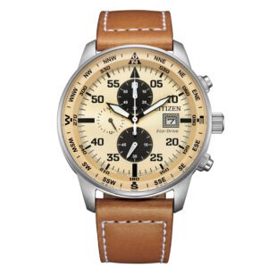 Portada CA0880-15X – Reloj Aviator Crono de Citizen Eco Drive B612 Beige y negro