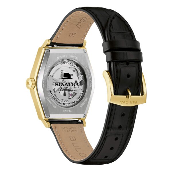 Trasera del reloj Bulova 97B243 Frank Sinatra con esfera gris y dorado