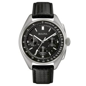 Reloj Bulova 96B251 Lunar Pilot frontal con cronógrafo negro.