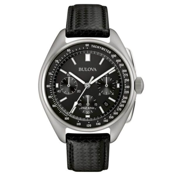 Bulova 96B251 frontal Reloj Bulova 96B251 Lunar Pilot frontal con cronógrafo negro.