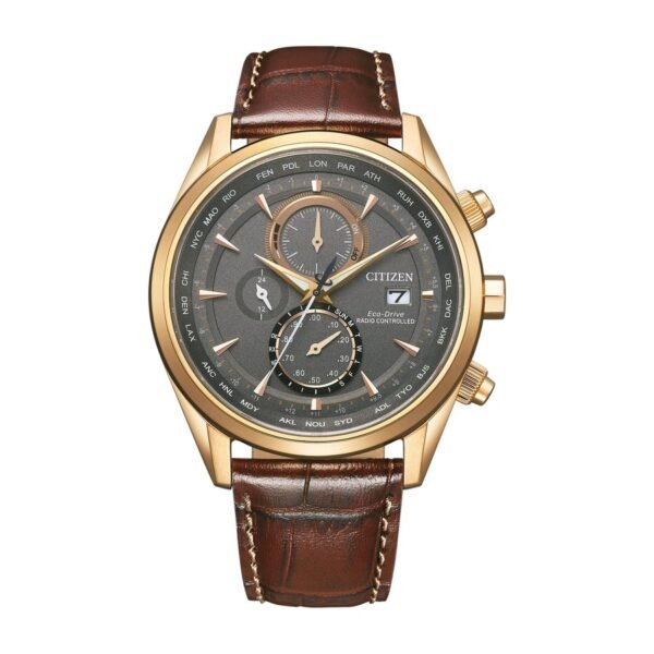 Citizen AT8263-10H frontal Reloj Citizen AT8263-10H vista frontal esfera gris caja dorada
