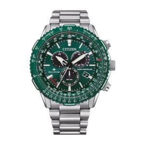 Reloj Citizen CB5004-59W vista frontal esfera verde caja de acero