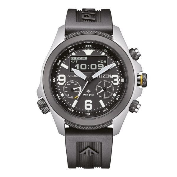 Reloj Citizen JV1007-07E vista frontal esfera negra
