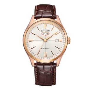 Reloj Citizen NH8393-05A vista frontal esfera blanca correa marrón