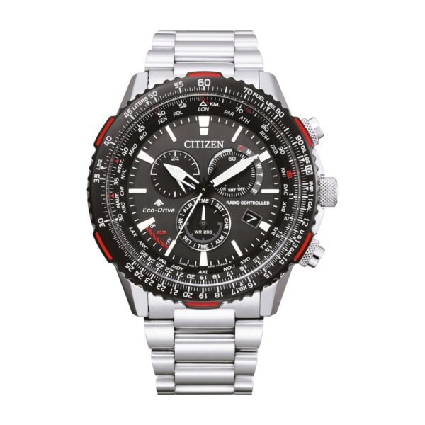 Reloj Citizen CB5001-57E vista frontal esfera negra piloto