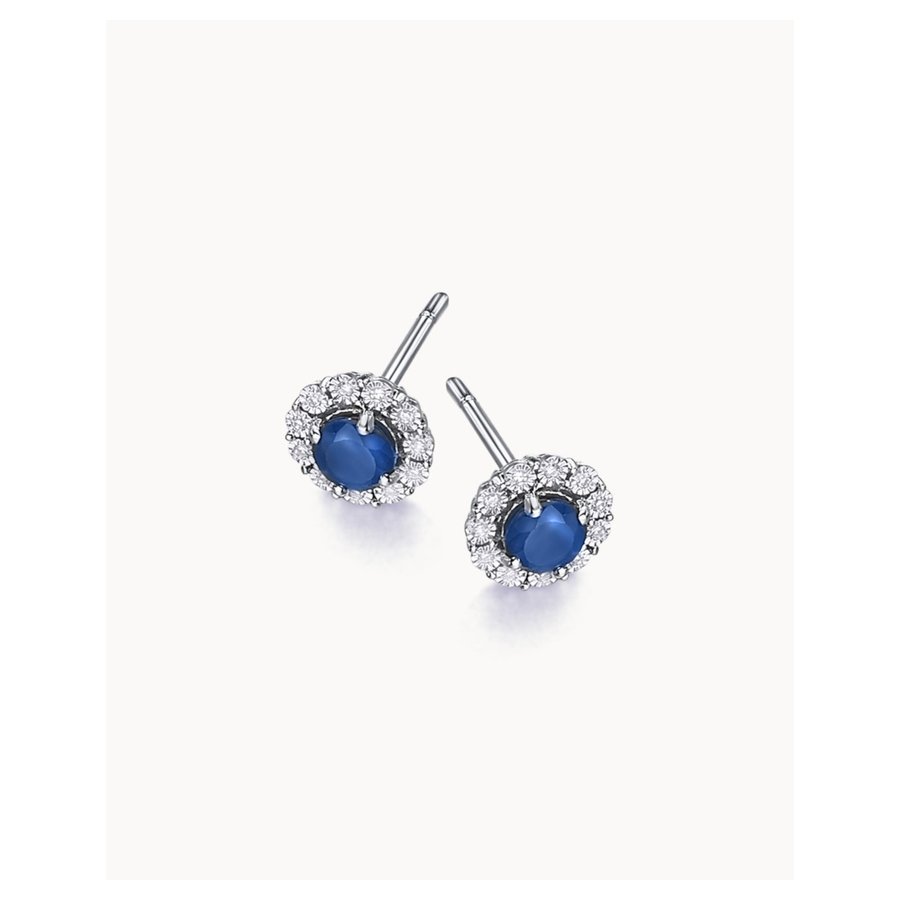 Pendientes Lecarré Glory oro blanco zafiro azul y diamantes vista frontal