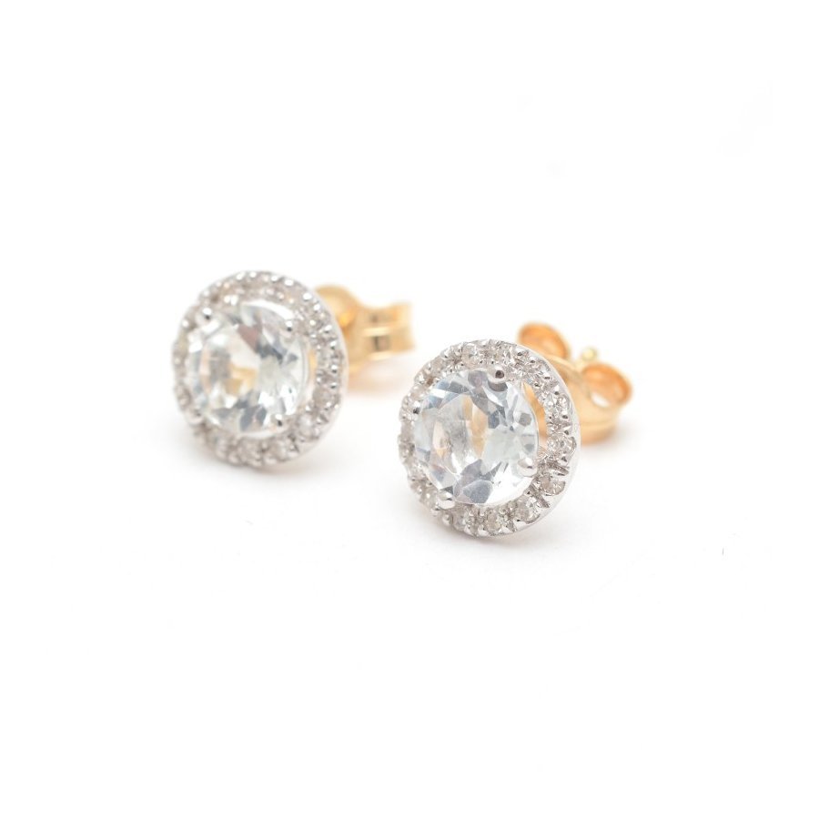 Pendientes Lecarré Rosetón oro amarillo topacio blanco y diamantes vista frontal