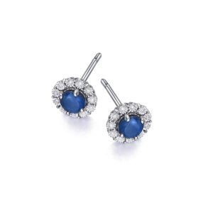 Pendientes Lecarré Glory oro blanco zafiro azul y diamantes vista frontal