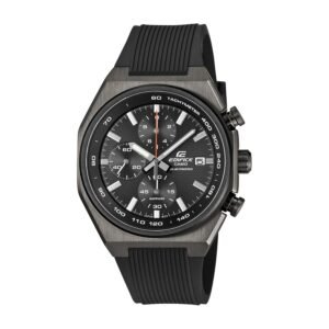 Casio EFS-S660PB-1AEF Edifice gris y negro frontal Reloj Casio EFS-S660PB-1AEF Edifice cronógrafo solar esfera negra y caja gris vista frontal