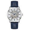 Reloj Bulova 96A330 Sutton vista frontal esfera esqueleto plateada correa azul