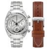 Bulova 96K118 plateado Reloj Bulova 96K118 Shelby Racer esfera plateada cronógrafo y correa de piel marrón