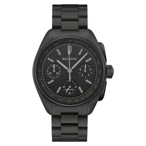 Bulova 98A335 frontal negro Reloj Bulova 98A335 Lunar Pilot Black Hole vista frontal esfera negra cronógrafo