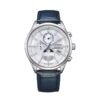 Reloj Citizen BY1030-09A Tsuki-yomi Moon Phase vista frontal esfera blanca correa azul