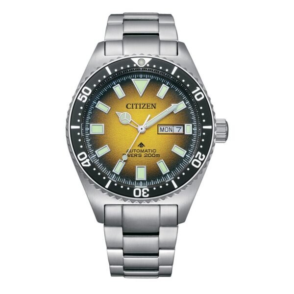 Reloj Citizen NY0120-52X Promaster vista frontal esfera amarilla acero