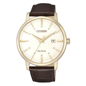 Citizen BM7463-12A esfera beige Reloj Citizen BM7463-12A Classic vista frontal esfera beige caja dorada correa de piel marrón