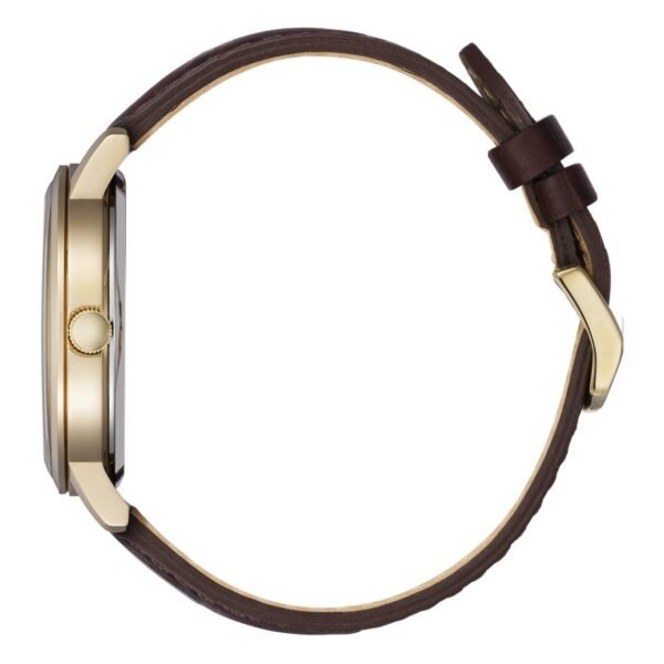 Reloj Citizen BM7463-12A Classic vista de perfil caja dorada y corona pilot