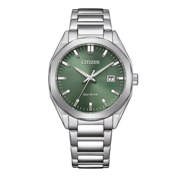 Reloj Citizen BM7620-83Y OF Collection vista frontal esfera verde y pulsera de acero