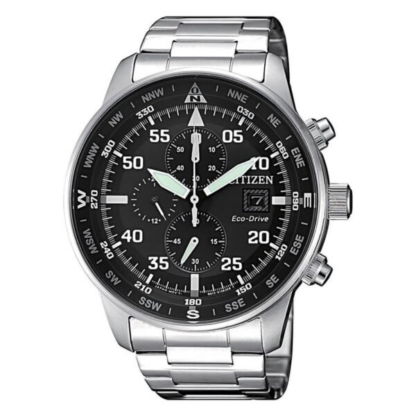 Citizen CA0690-88E esfera negra Reloj Citizen CA0690-88E Aviator Crono vista frontal esfera negra y pulsera de acero