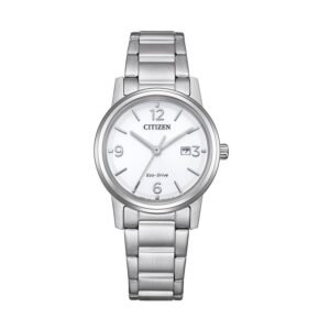 Citizen EW2720-57A esfera blanca Reloj Citizen EW2720-57A Lady vista frontal esfera blanca y pulsera de acero