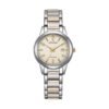 Reloj Citizen FE1244-72A Lady vista frontal esfera beige y pulsera de acero bicolor