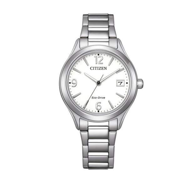 Reloj Citizen FE6121-67A Lady Sporty vista frontal esfera blanca pulsera de acero