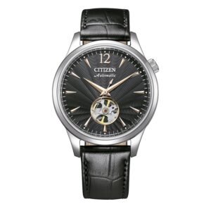 Citizen NH9131-14E esfera negra Reloj Citizen NH9131-14E vista frontal esfera negra open heart correa de piel negra