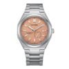 Reloj Citizen NJ0180-80Z Super Titanium vista frontal esfera salmón y pulsera de titanio